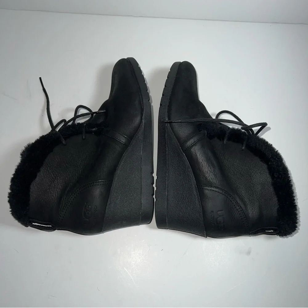UGG Black Wedge Jeovana Boots with Fur Trim size 7